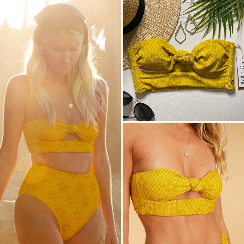 Billabong x Salty Blonde • Golden Floral Checkered Knot Bandeau 🍍🏄🏼‍♀️